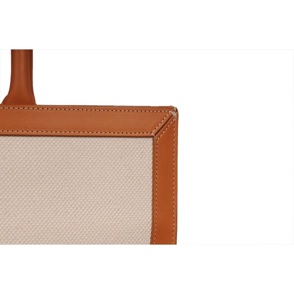 Celine Womens Vertical Cabas Logo Tote Bag Brown Beige Leather Large Travel Bag - Picture 6 of 16